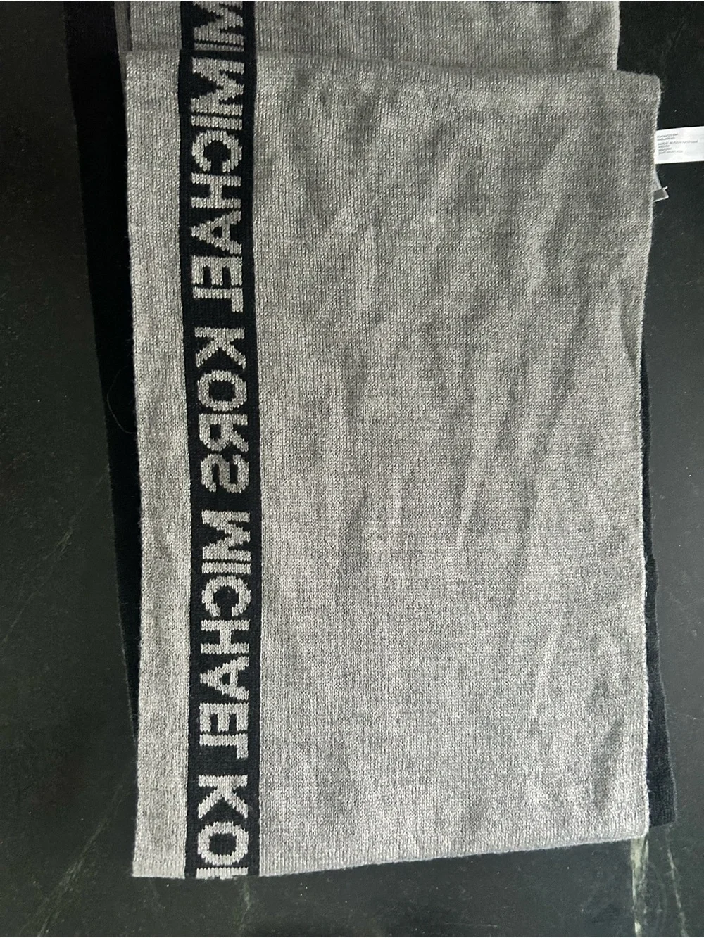 Michael Kors Gray Scarf with Black Logo Stripe